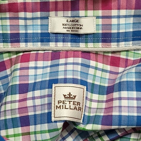 Peter Millar Madras Plaid Button Down Dress Shirt Size Large - Picture 9 of 9